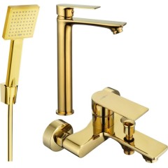 MEXEN - Royo R45 Set umyvadlové a vanové baterie s příslušenstvím, zlatá 72213R45-50
