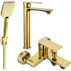 MEXEN - Royo R62 Set umyvadlové a vanové baterie s příslušenstvím, zlatá 72213R62-50