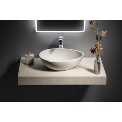 SAPHO - PUNC betonové umyvadlo na desku, včetně výpusti, 53x39cm, bílý pískovec BH7000