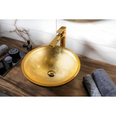 SAPHO - MURANO BLACK-GOLD skleněné umyvadlo na desku, průměr 40cm, černá/zlatá AL5318-77