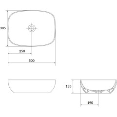 CERSANIT - Umyvadlo na desku LARGA RECTANGULAR antracitová mat (50X38) K677-013