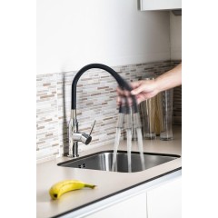 SAPHO - SILI stojánková dřezová baterie, flexibilní ramínko, černá/chrom SR426