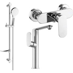 MEXEN - Milo DF05 SET umyvadlová baterie + sprchová s příslušenstvím, chrom 713154DF05-00