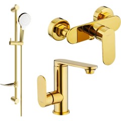 MEXEN - Milo DF05 Set umyvadlové a sprchová baterie s příslušenstvím, zlato 713054DF05-50