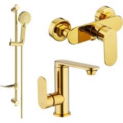 MEXEN - Milo DF40 Set umyvadlové a sprchová baterie s příslušenstvím, zlato 713054DF40-50