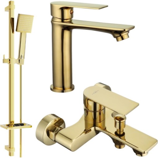 MEXEN - Mexen Royo DQ45 Set umyvadlové a vanové baterie s příslušenstvím zlata 72203DQ45-50