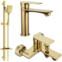 MEXEN - Mexen Royo DQ62 Set umyvadlové a vanové baterie s příslušenstvím zlata 72203DQ62-50