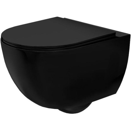 REA - Závěsná WC mísa včetně sedátka RIMLESS Carlo Mini Slim černá matná REA-C8489