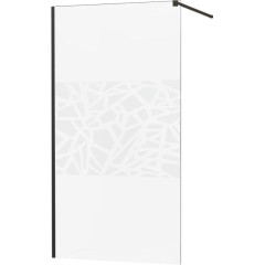 MEXEN - KIOTO Sprchová zástěna WALK-IN 100x200 cm 8 mm, černá, bílý vzor 800-100-101-70-85