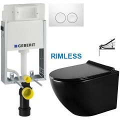GEBERIT KOMBIFIXBasic vč. bílého tlačítka DELTA 21 + WC MEXEN LENA ČERNÁ Rimless + SEDÁTKO 110.100.00.1 21BI ME01