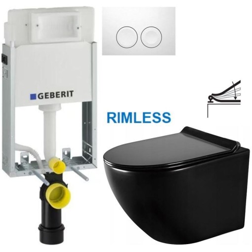 GEBERIT KOMBIFIXBasic vč. bílého tlačítka DELTA 21 + WC MEXEN LENA ČERNÁ Rimless + SEDÁTKO 110.100.00.1 21BI ME01