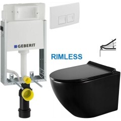 GEBERIT KOMBIFIXBasic vč. bílého tlačítka DELTA 50 + WC MEXEN LENA ČERNÁ Rimless + SEDÁTKO 110.100.00.1 50BI ME01