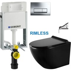 GEBERIT KOMBIFIXBasic vč. chromového tlačítka DELTA 51 + WC MEXEN LENA ČERNÁ Rimless + SEDÁTKO 110.100.00.1 51CR ME01