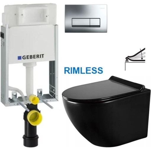GEBERIT KOMBIFIXBasic vč. chromového tlačítka DELTA 51 + WC MEXEN LENA ČERNÁ Rimless + SEDÁTKO 110.100.00.1 51CR ME01