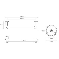 SAPHO - X-ROUND E madlo pevné 300, chrom XR501