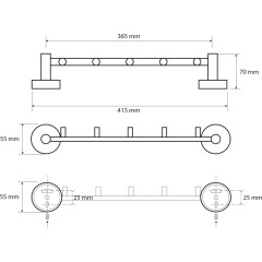 SAPHO - X-ROUND E hrazda s 5 věšáčky 395, chrom XR214