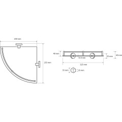 SAPHO - X-ROUND E skleněná polička rohová s hrazdou 255x60x255, chrom XR605
