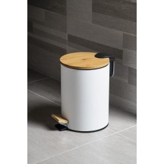 AQUALINE - BAMBUS odpadkový koš kulatý 3l, Soft Close, bílá mat BI006