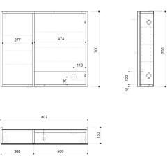 SAPHO - LINEX galerka s LED osvětlením, 80x70x15cm, bílá LX080-0030