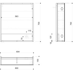 SAPHO - LINEX galerka s LED osvětlením, 60x70x15cm, levá/pravá, bílá LX060-0030