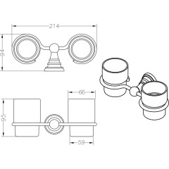 SAPHO - DIAMOND dvojitý držák skleniček, mléčné sklo, bronz 1318-05
