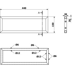 AQUALINE - Podpěrná konzole 440x150x20, lakovaná ocel, černá mat, 1 ks VG4415