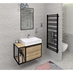 SAPHO - SKARA umyvadlová skříňka 80x49,5x46,5cm, černá mat/dub Alabama CG003-2222