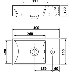 SAPHO - MINOS keramické umývátko 40x22cm, baterie vpravo, bílá 4059