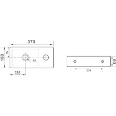 SAPHO - ZOE keramické umývátko 37x18cm, otvor pro baterii vpravo, černá mat AR495B