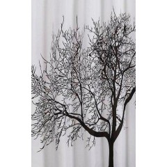 AQUALINE - Sprchový závěs 180x200cm, polyester, černá/bílá, strom ZP008