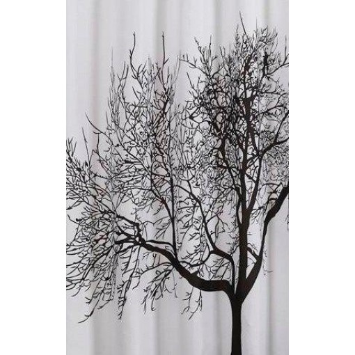 AQUALINE - Sprchový závěs 180x200cm, polyester, černá/bílá, strom ZP008