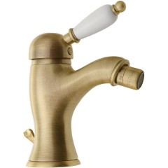 SAPHO - KIRKÉ WHITE stojánková bidetová baterie s výpustí, bílá páčka, bronz KI03BB