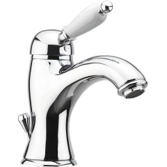 SAPHO - KIRKÉ WHITE stojánková umyvadlová baterie s výpustí, bílá páčka, chrom KI02BC