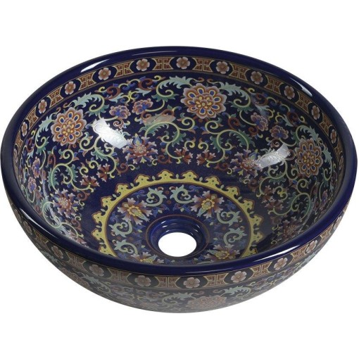 SAPHO - PRIORI keramické umyvadlo na desku, Ø 41 cm, fialová s ornamenty PI022