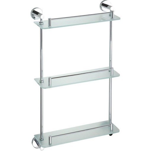 SAPHO - X-ROUND E skleněná polička trojitá s hrazdou 380x675x130, chrom XR608