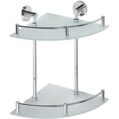 SAPHO - X-ROUND E skleněná polička rohová dvojitá s hrazdou 280x380x280, chrom XR604