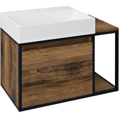 SAPHO - SKARA umyvadlová skříňka 80x49,5x46,5cm, černá mat/dub Collingwood CG003-1919