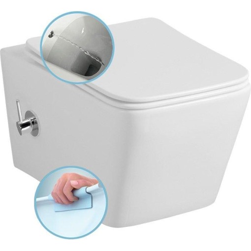 SAPHO - PORTO CLEANWASH závěsná WC mísa Rimless, integrovaná baterie a bidet. sprška, 36x52cm, bílá PZ102RX