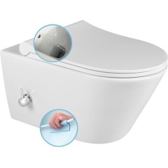 SAPHO - AVVA CLEANWASH závěsná WC mísa, integrovaná baterie a bidet. sprška, Rimless, 35,5x53cm, bílá 100315