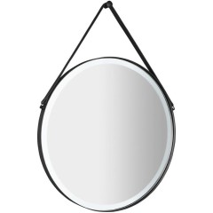 SAPHO - ORBITER kulaté zrcadlo s LED osvětlením ø 60cm, kožený pásek, černá mat ORL060