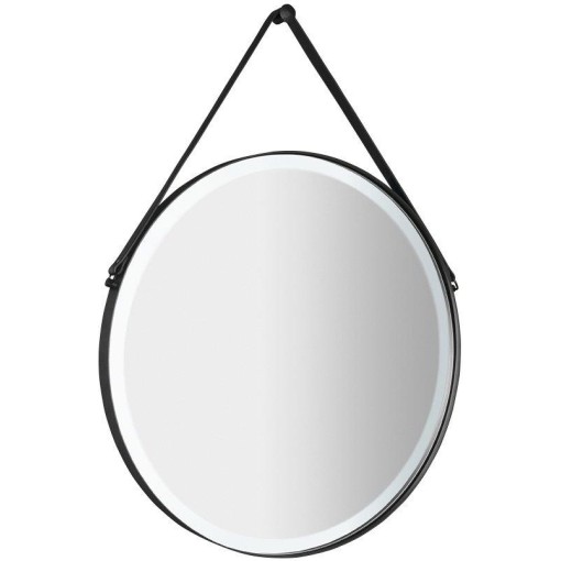 SAPHO - ORBITER kulaté zrcadlo s LED osvětlením ø 70cm, kožený pásek, černá mat ORL070