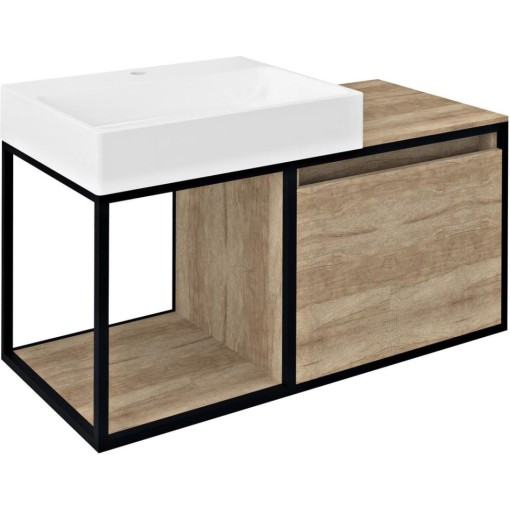 SAPHO - SKARA umyvadlová skříňka 100x49,5x46,5cm, černá mat/dub Alabama CG004-2222