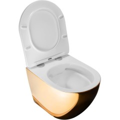 REA - Závěsná WC mísa včetně sedátka RIMLESS Carlo Flat Mini zlatobílá REA-C0669