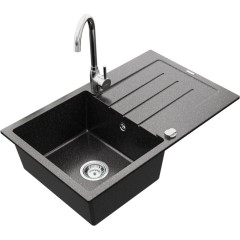 MEXEN - Bruno granitový dřez 1 s odkapávačem včetně baterie Telma, černá kropenatý 6513-76-670200-00