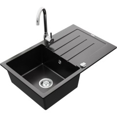 MEXEN - Bruno granitový dřez 1 s odkapávačem včetně baterie Telma, černá 6513-77-670200-00