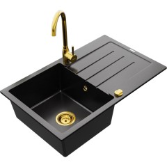 MEXEN - Bruno granitový dřez 1 s odkapávačem včetně baterie Telma, černá 6513-77-670200-50