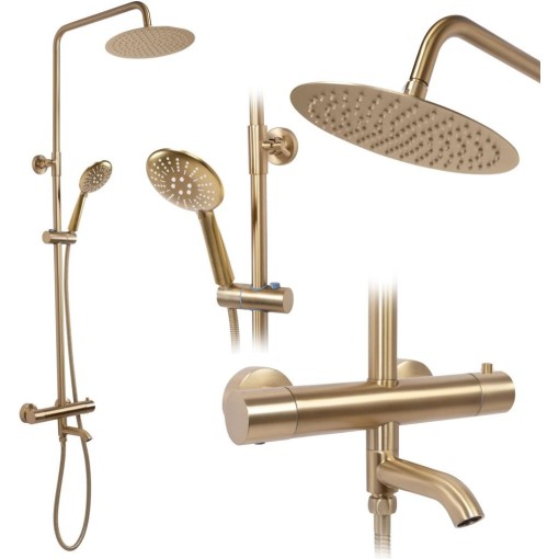 REA - Sprchový set s termostatickou baterií 150mm s výtokem Lungo zlatá kartáčovaná REA-P6604