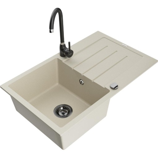 MEXEN - Bruno granitový dřez s odkapávačem včetně baterie Telma, béžová 6513-69-670200-70