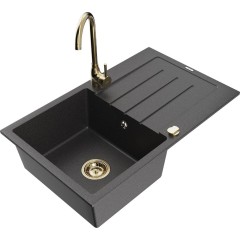 MEXEN - Bruno granitový dřez s odkapávačem včetně baterie Telma, černá kropenatá 6513-76-670200-50