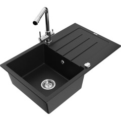 MEXEN - Bruno granitový dřez s odkapávačem včetně baterie Duero, černá 6513-77-671600-00